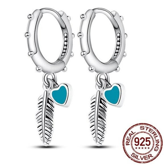 Jewelry - Feather Heart Hoop Sterling Silver Earrings